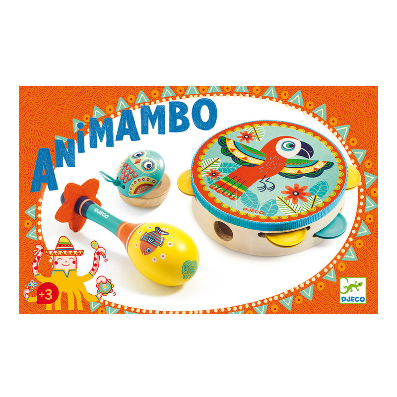 DJECO Set of 3 instruments: Tambourine, maracas, castanet Animambo - Music Instrument