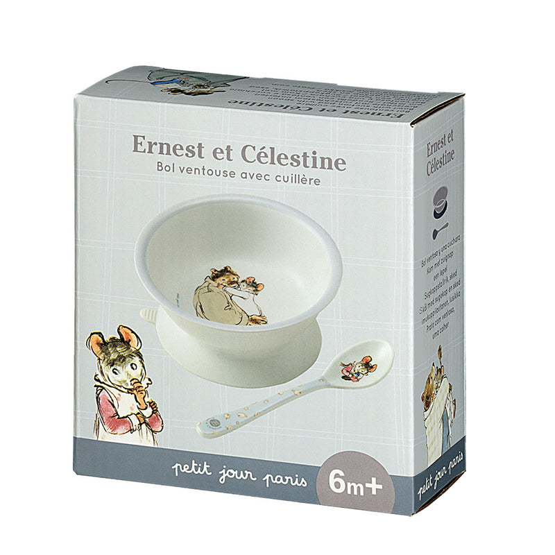 Petit Jour Paris Ernest & Celestine Bowl with Suction Pad & Spoon (Melamine)