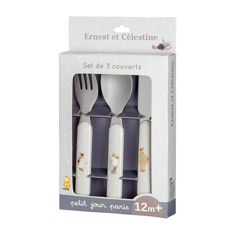 Petit Jour Paris Ernest & Celestine 3 Cutlery Set Grey (Melamine)