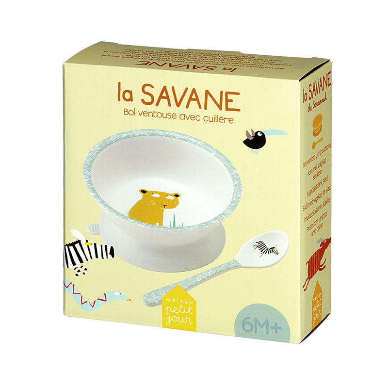 Petit Jour Paris La Savane Bowl w Suction Pad & Spoon (Melamine)