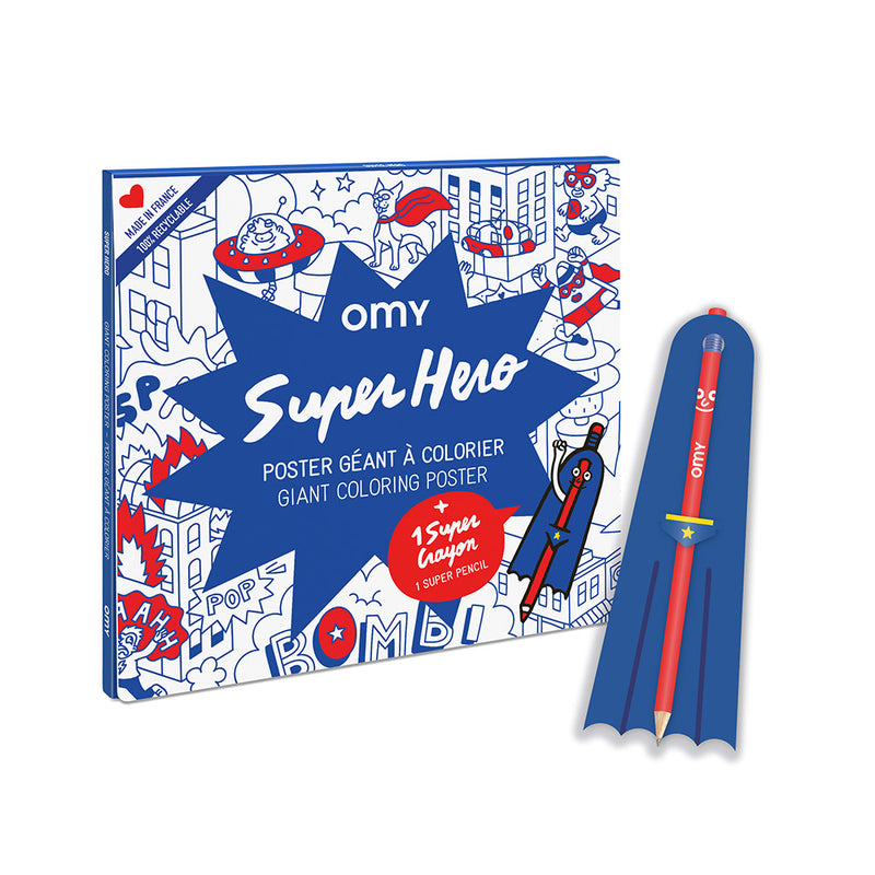 OMY Giant Coloring Poster - SUPERHERO with Pencil